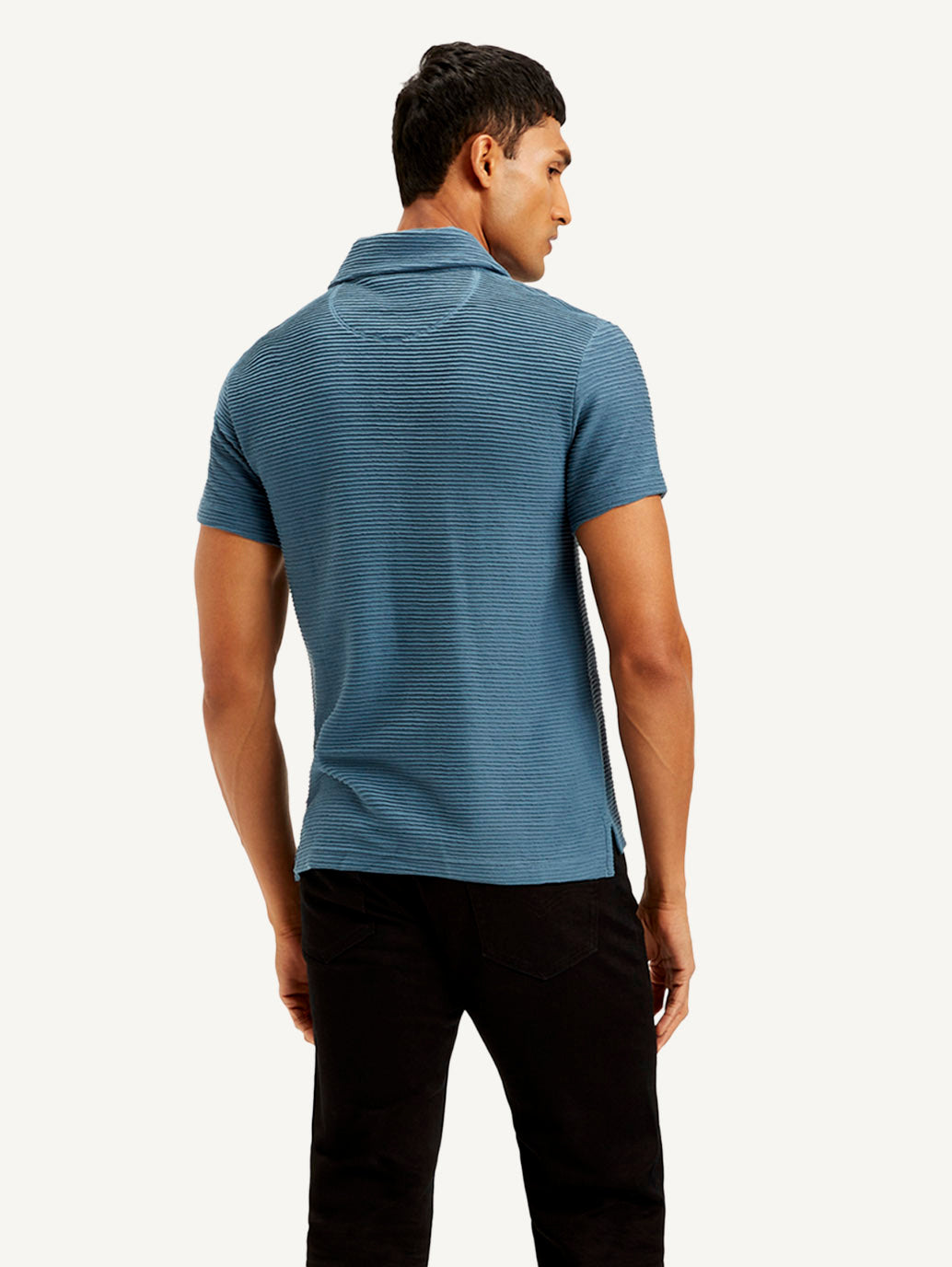 Men's Textured Slim Fit Polo Corduroy T-shirt - Back View