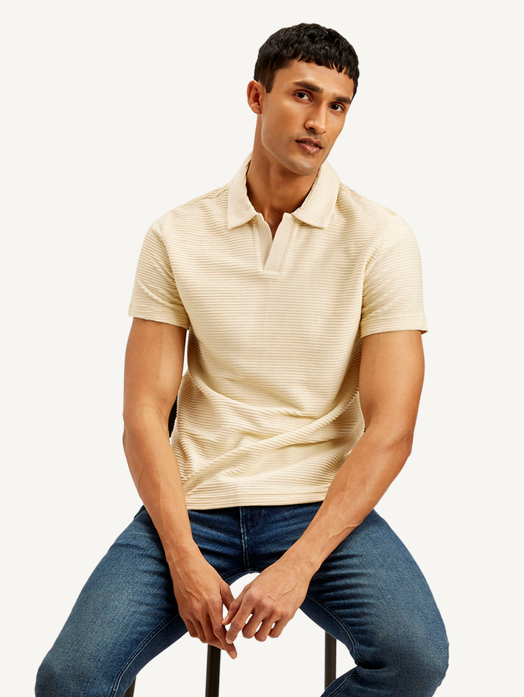 Men's Textured Slim Fit Polo Corduroy T-shirt