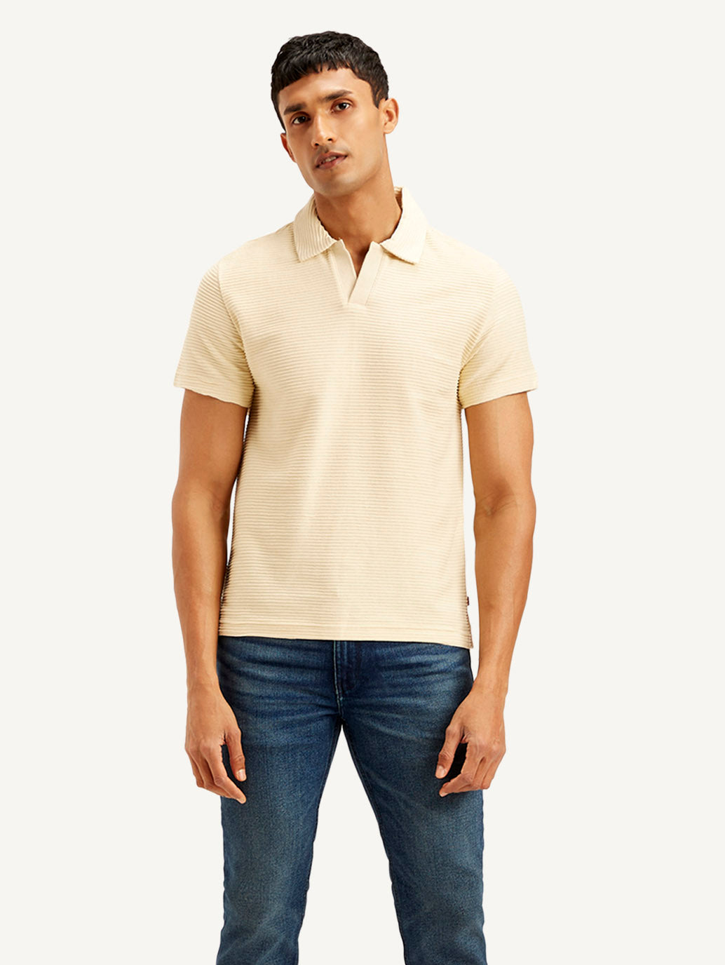 Men's Textured Slim Fit Polo Corduroy T-shirt - Front View