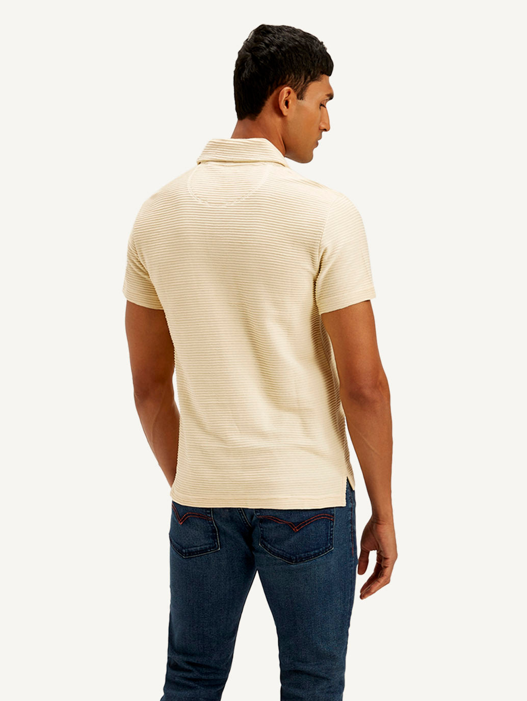 Men's Textured Slim Fit Polo Corduroy T-shirt - Back View