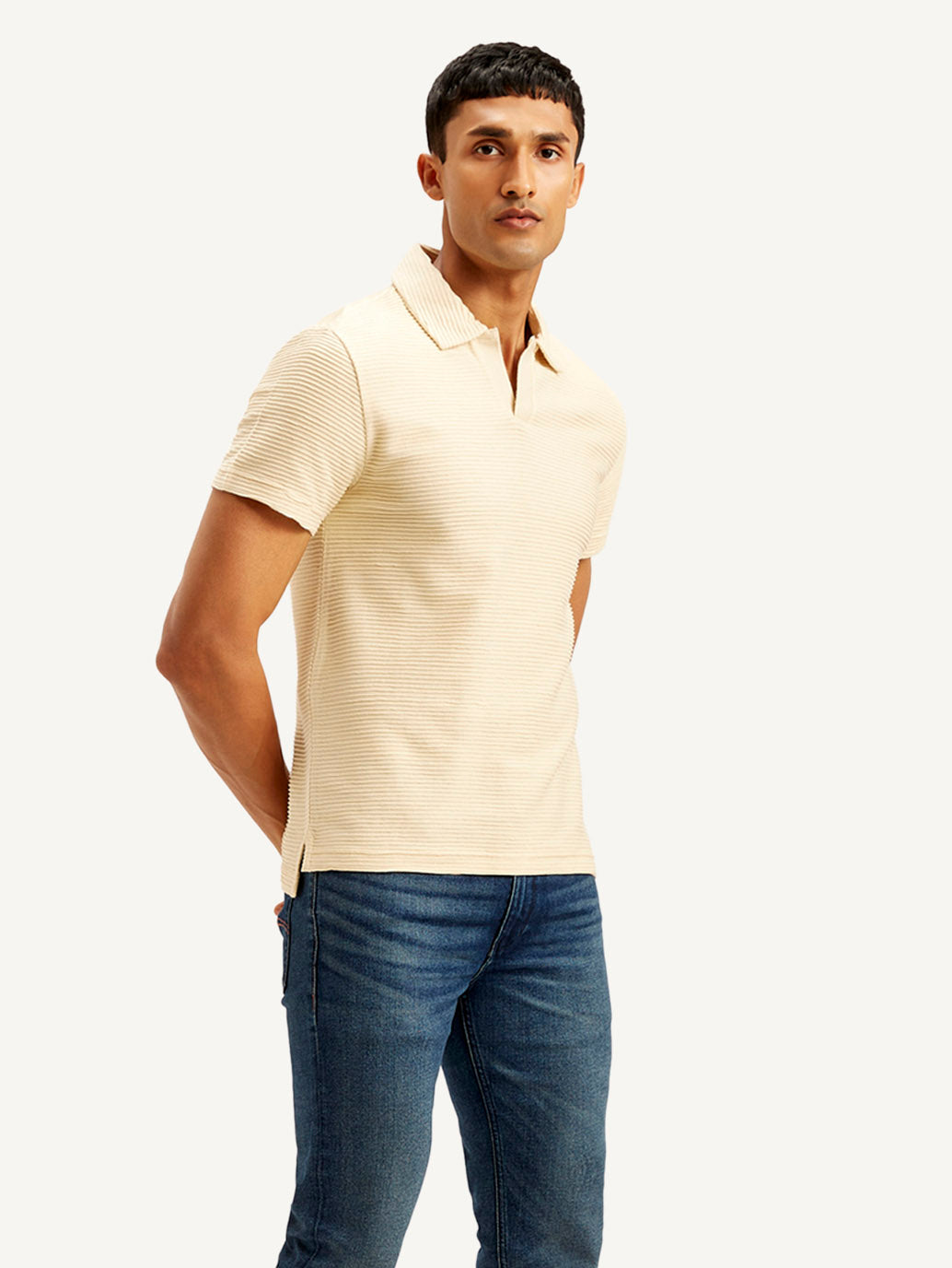 Men's Textured Slim Fit Polo Corduroy T-shirt - Side View