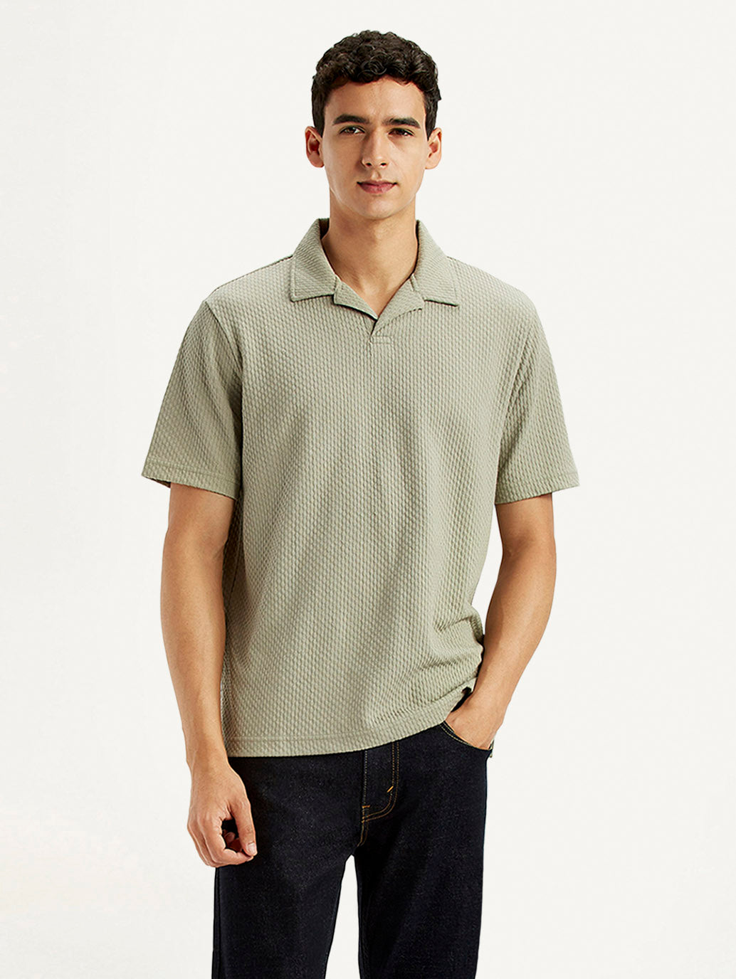 Men's Textured Khaki Slim Fit Polo T-shirt - Styleshot View