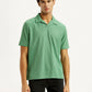Men's Textured Green Slim Fit Polo T-shirt - Front View