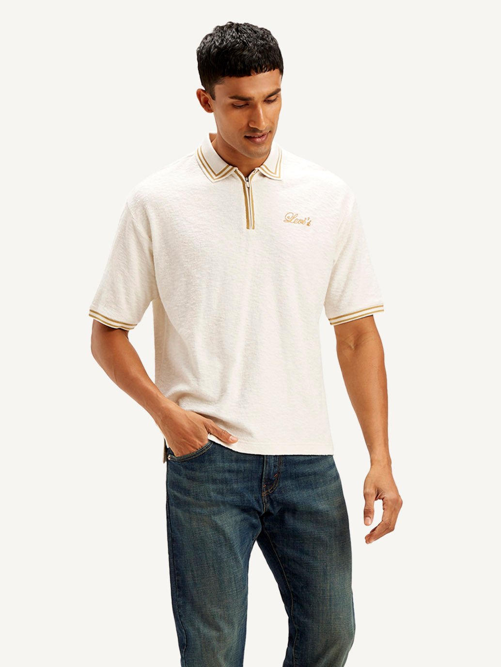 Men's Knitted Off-White Polo T-shirt