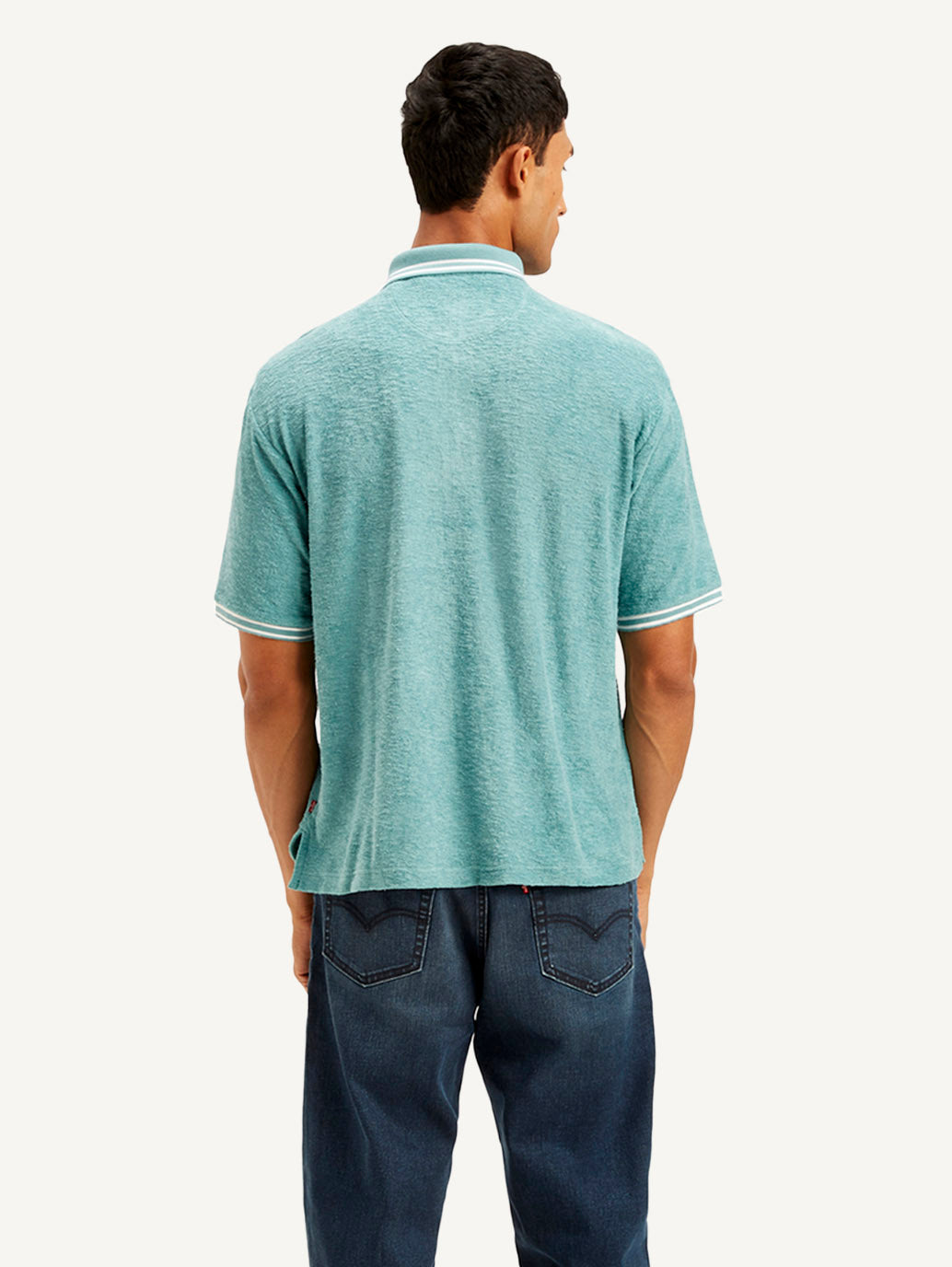 Men's Knitted Teal Polo T-shirt - Back View