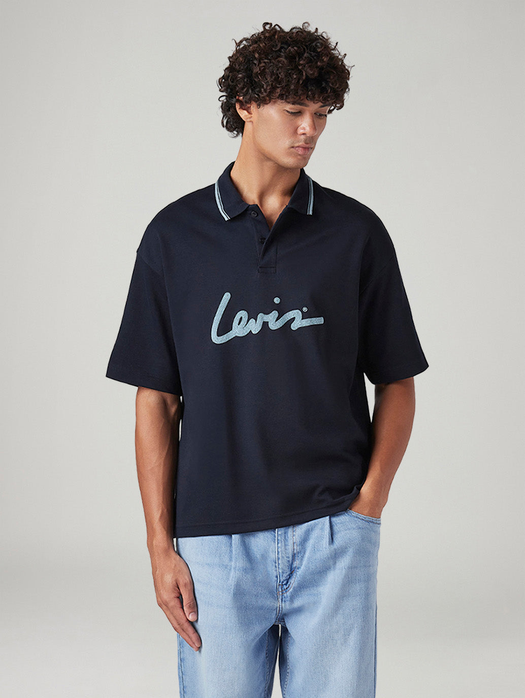 Men's Brand Logo Loose Fit Interlock Polo T-shirt