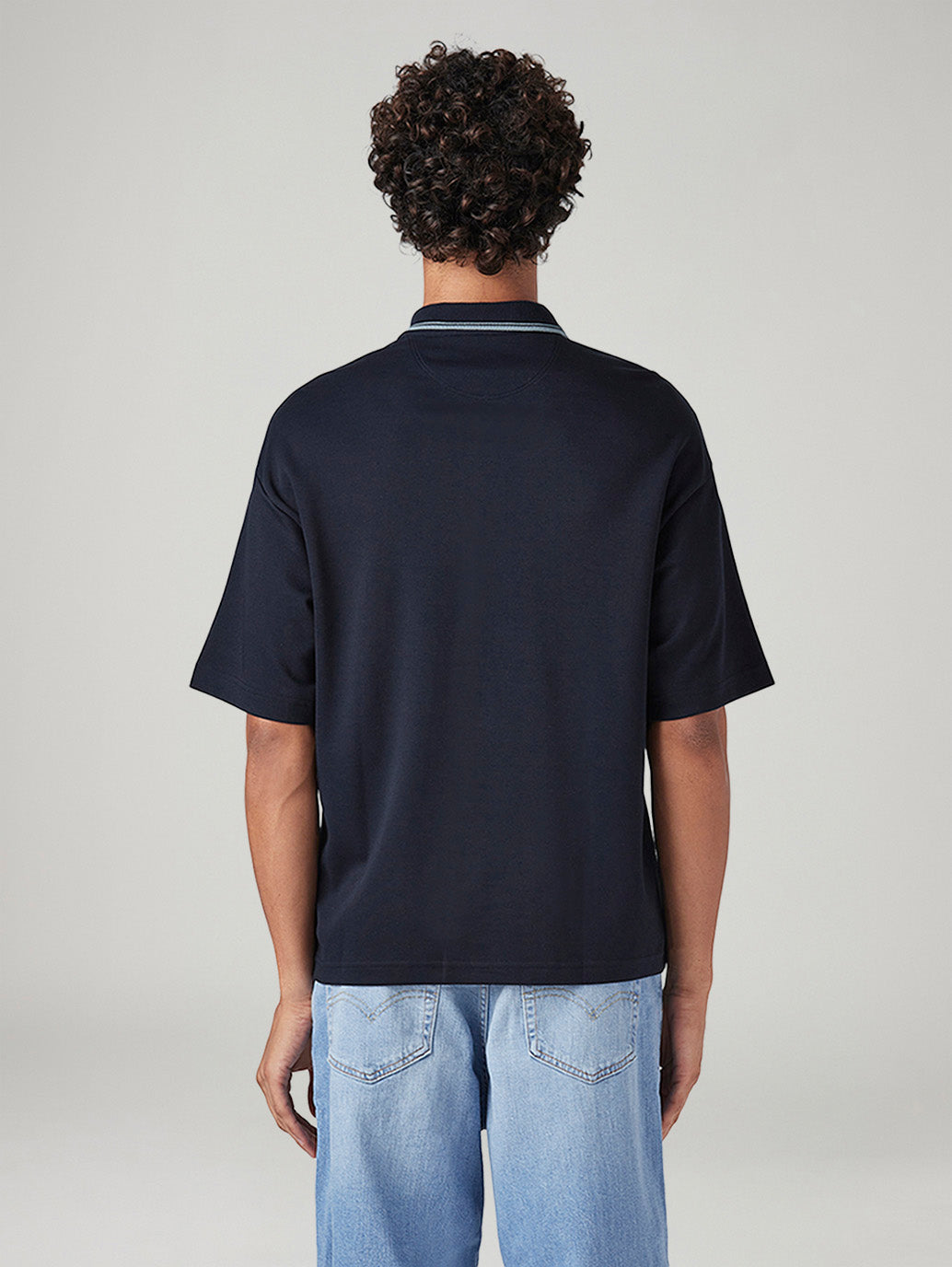 Men's Brand Logo Loose Fit Interlock Polo T-shirt - Back View