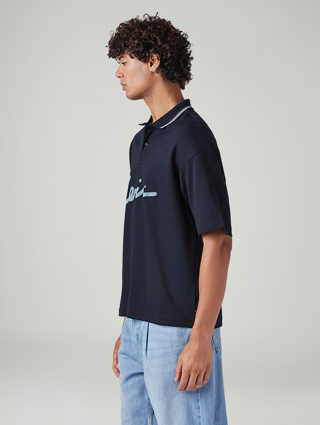 Men's Brand Logo Loose Fit Interlock Polo T-shirt - Side View