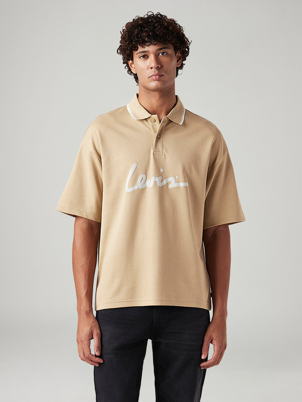 Men's Brand Logo Loose Fit Polo T-shirt - 608a945a-b9f2-42cf-95a9-cd90df28ff26 View