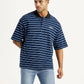 Men's Striped Blue Loose Fit Polo T-shirt - Styleshot View