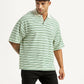 Men's Striped Light Green Loose Fit Polo T-shirt - Styleshot View