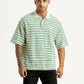 Men's Striped Light Green Loose Fit Polo T-shirt - Front View