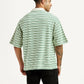 Men's Striped Light Green Loose Fit Polo T-shirt - Back View
