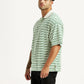 Men's Striped Light Green Loose Fit Polo T-shirt - Side View