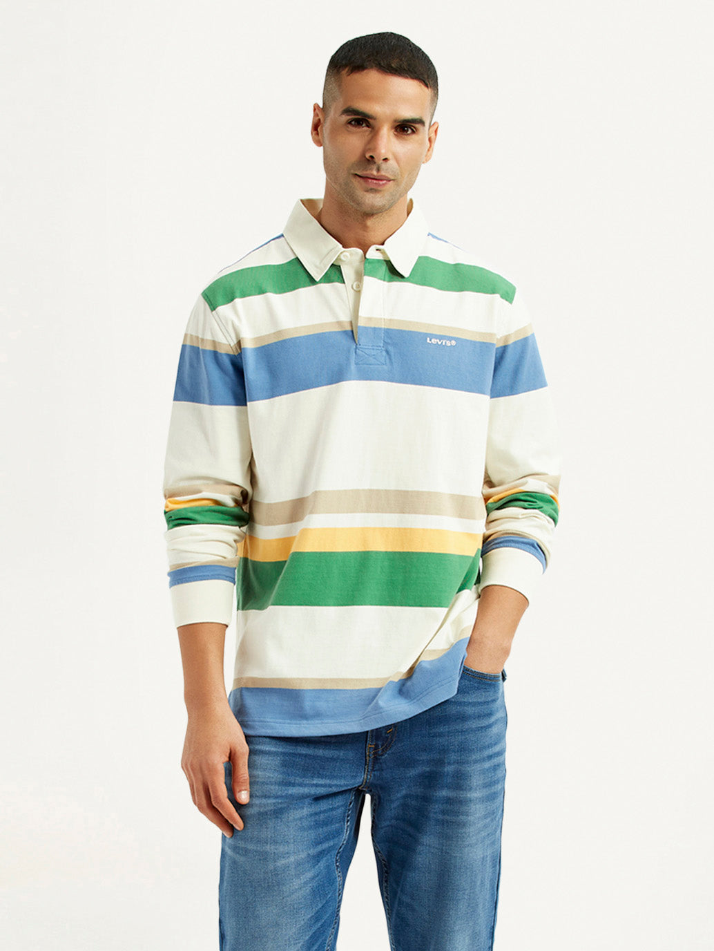 Men's Striped Multi Color Slim Fit Polo T-shirt