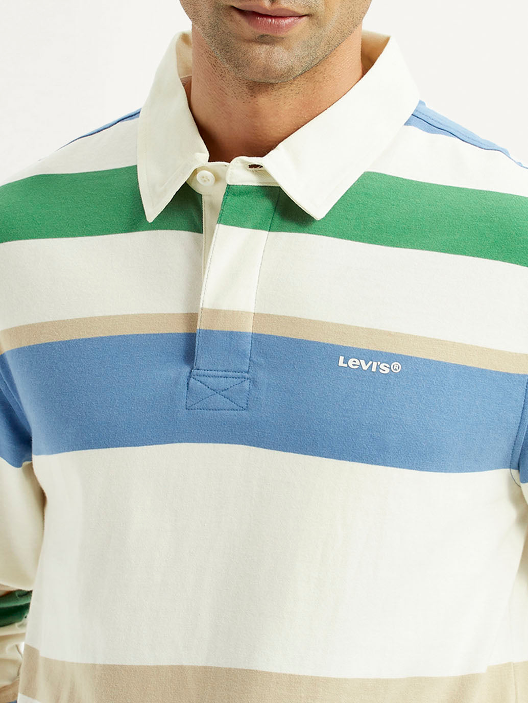 Men's Striped Multi Color Slim Fit Polo T-shirt - Detail View
