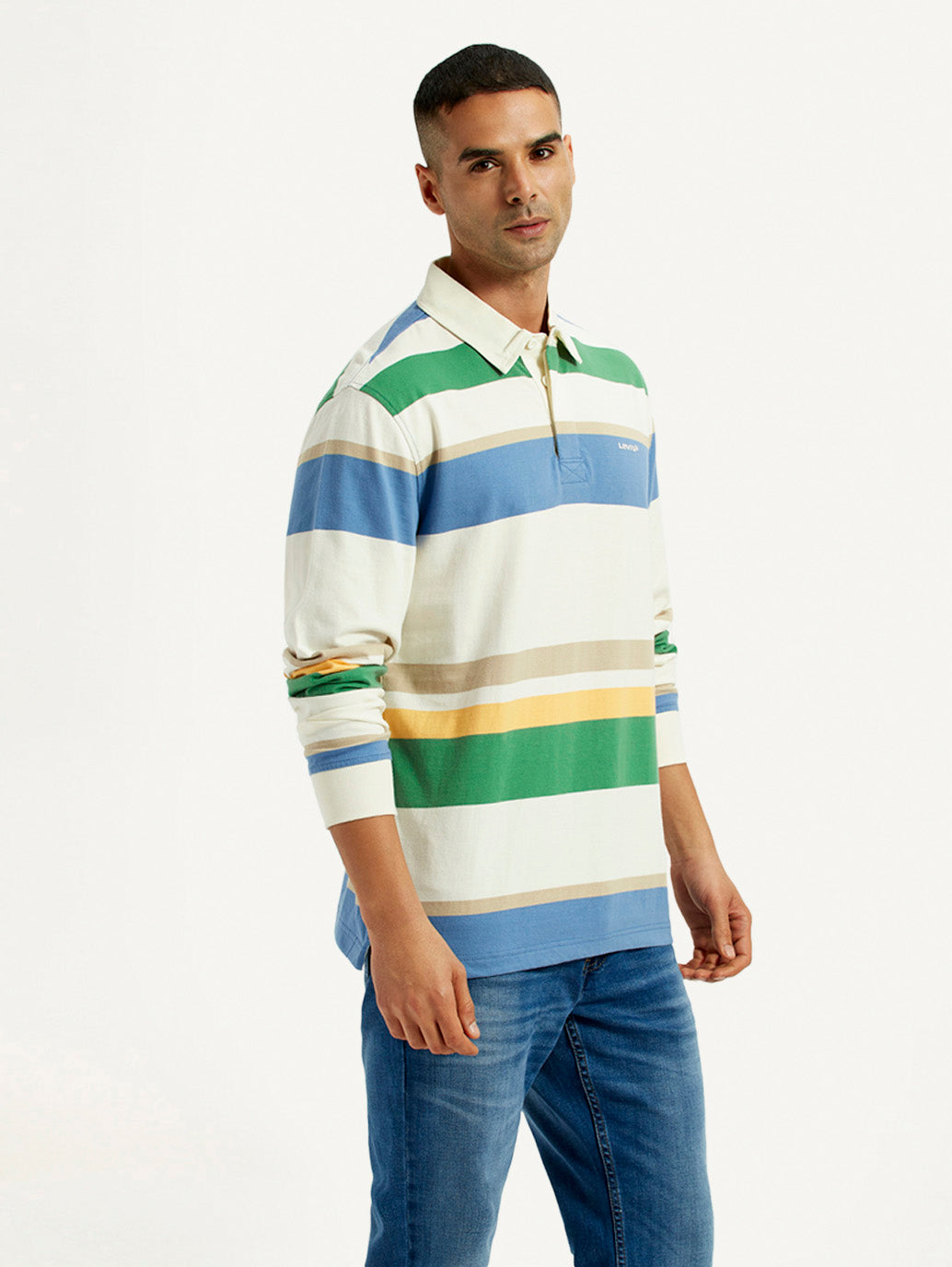 Men's Striped Multi Color Slim Fit Polo T-shirt - Side View