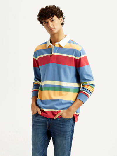 Men's Striped Multi Color Slim Fit Polo T-shirt-image-44