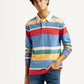 Men's Striped Multi Color Slim Fit Polo T-shirt - Front View