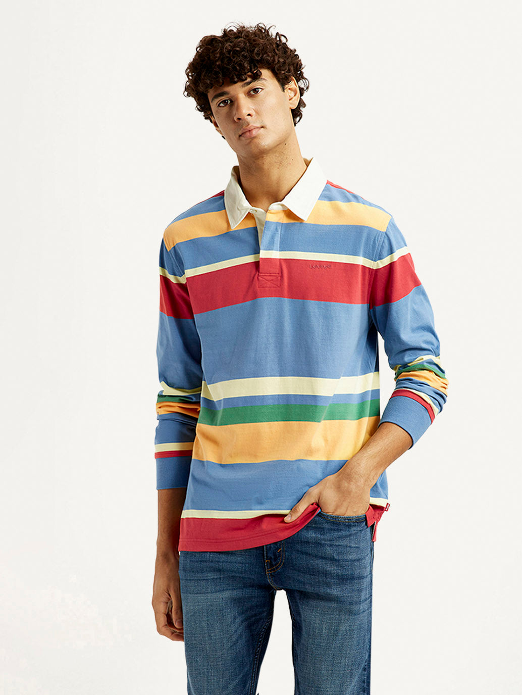 Men's Striped Multi Color Slim Fit Polo T-shirt - Front View