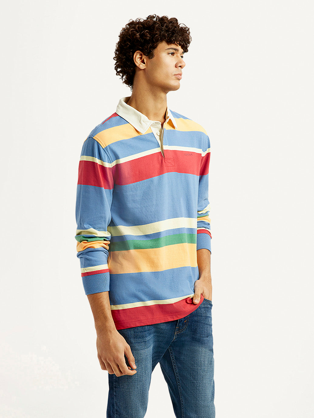 Men's Striped Multi Color Slim Fit Polo T-shirt - Side View