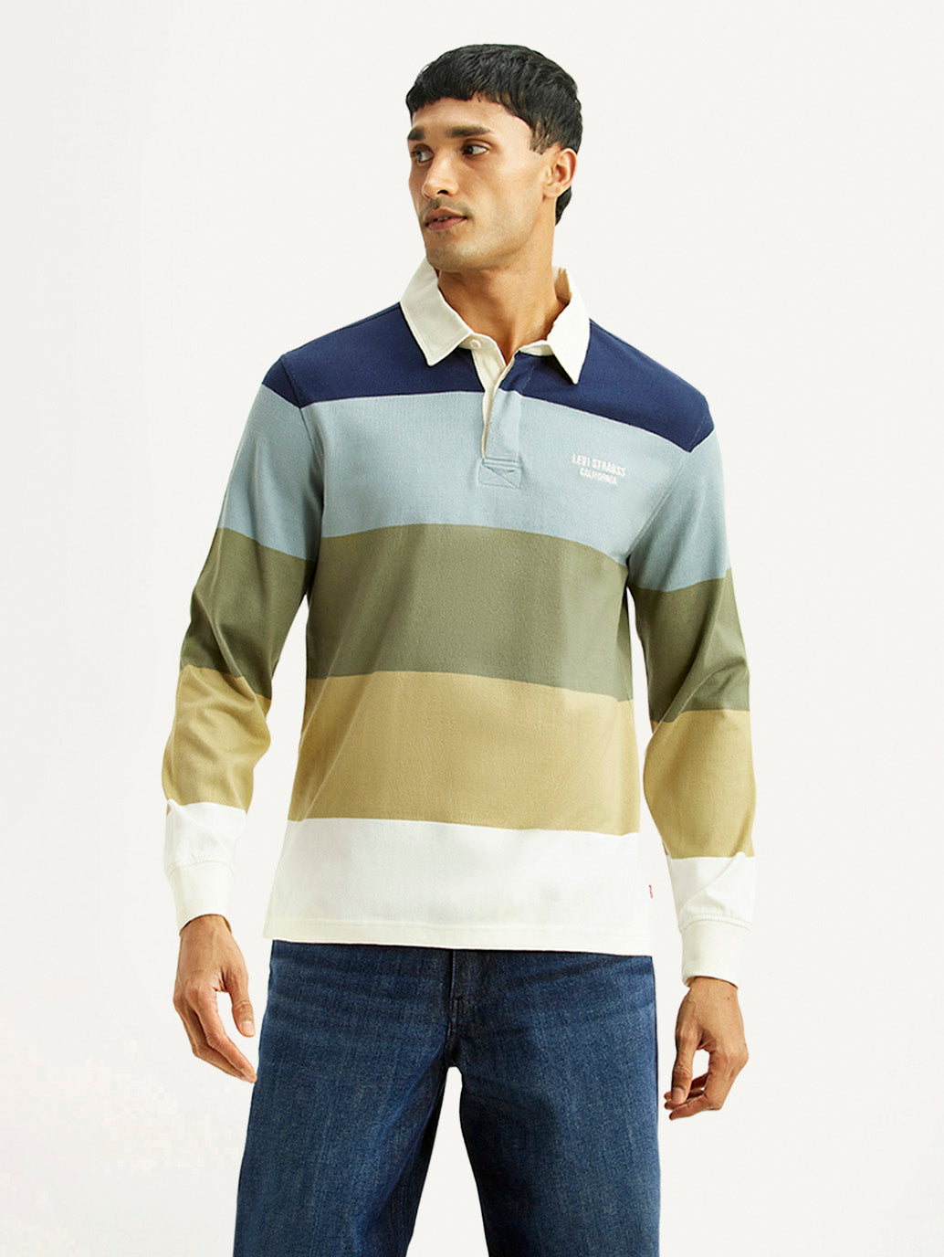 Men's Striped Multicolor Polo T-shirt - Front View