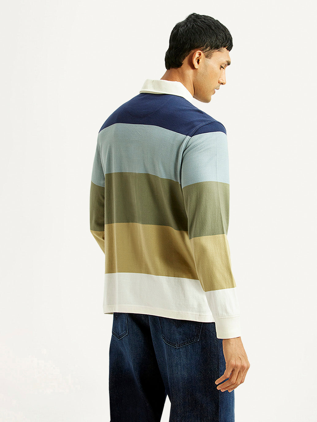 Men's Striped Multicolor Polo T-shirt - Back View