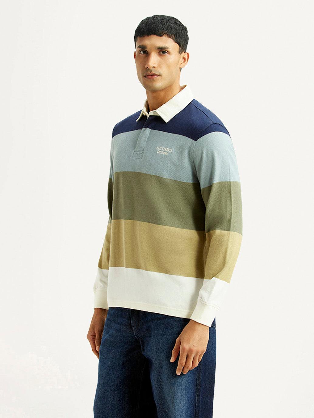Men's Striped Multicolor Polo T-shirt - Side View
