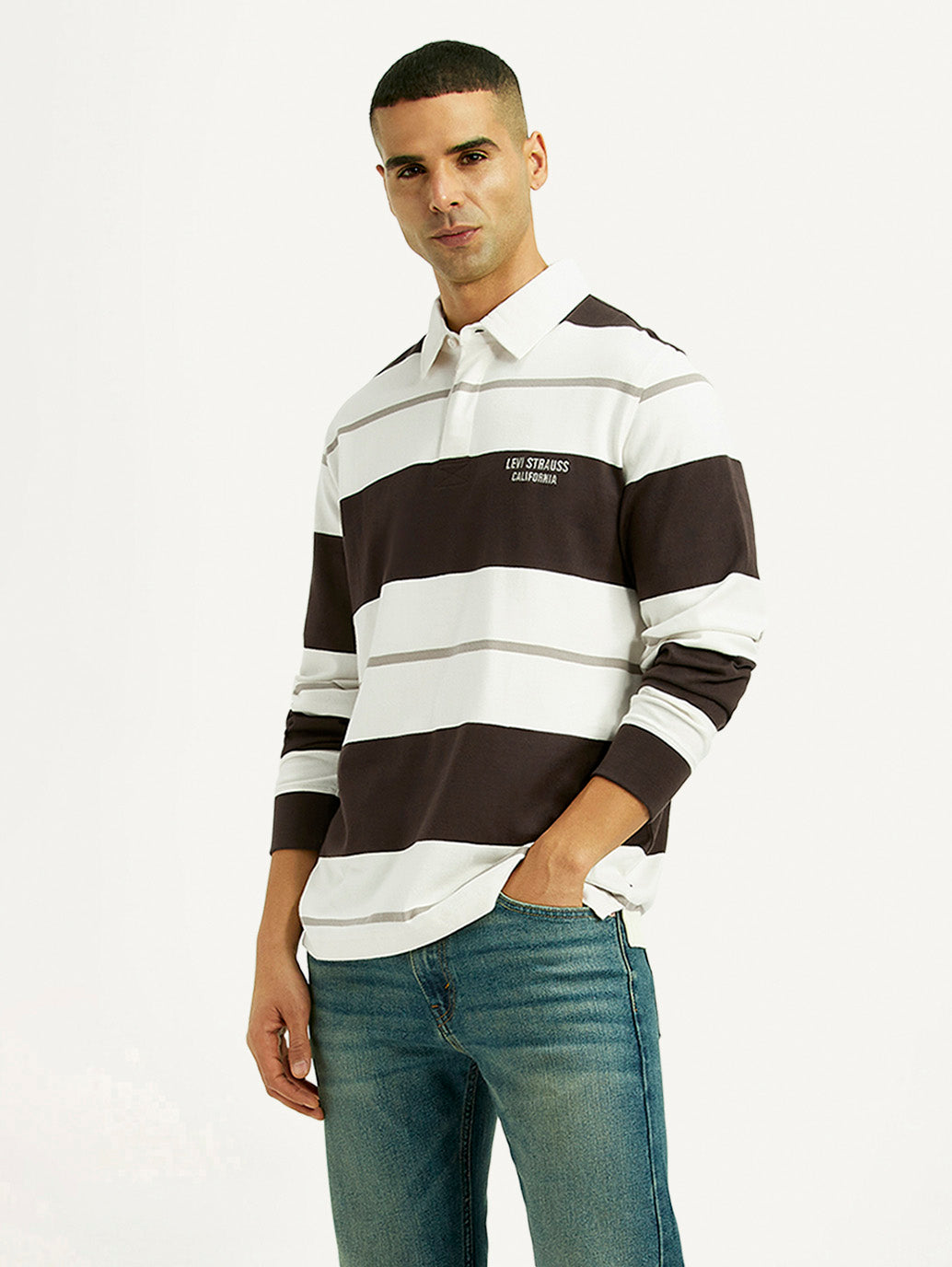 Men's Striped White Polo T-shirt