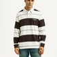 Men's Striped White Polo T-shirt - Front View