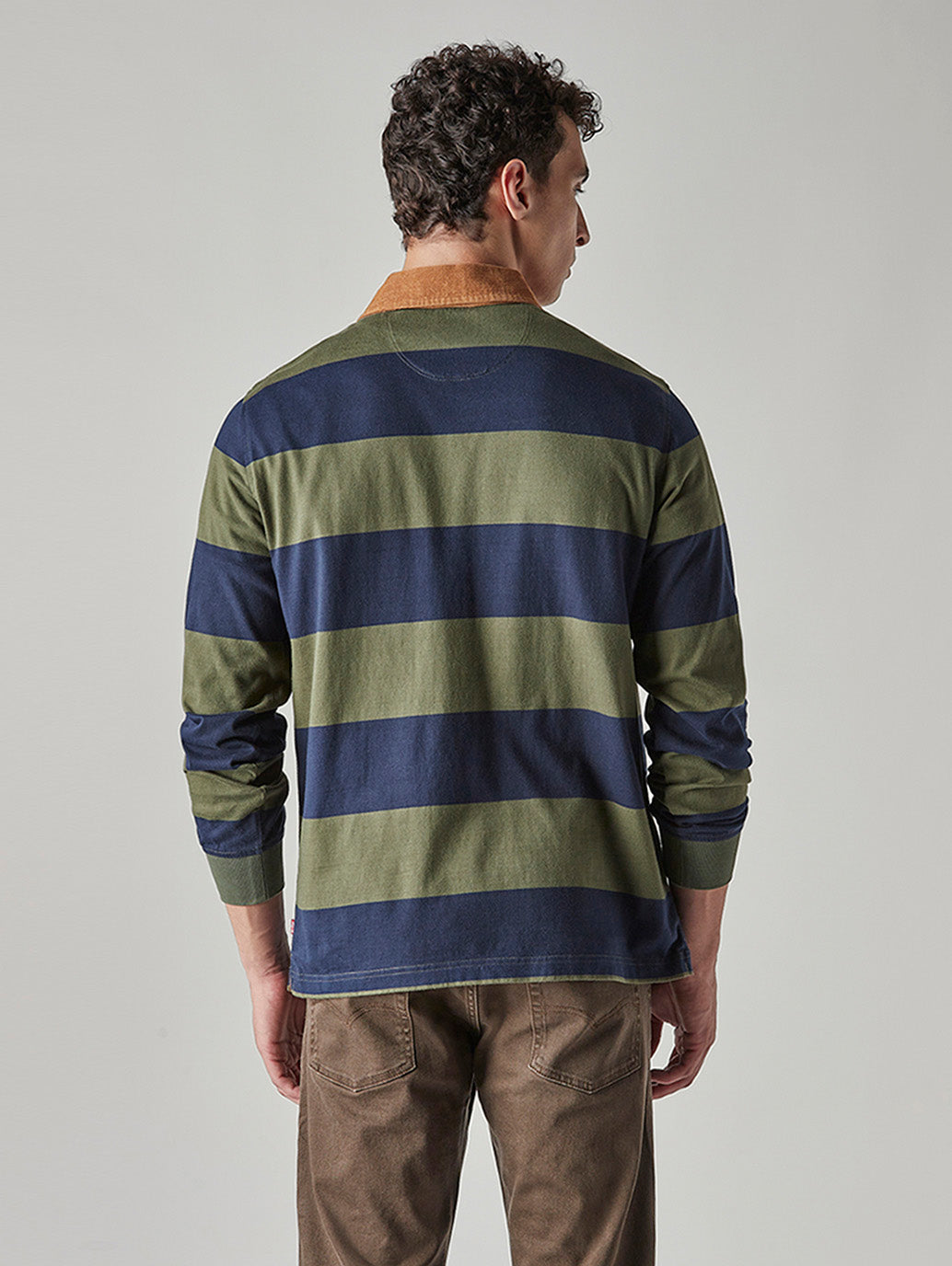 Men's Striped Loose Fit Jersey Polo T shirt - Back View