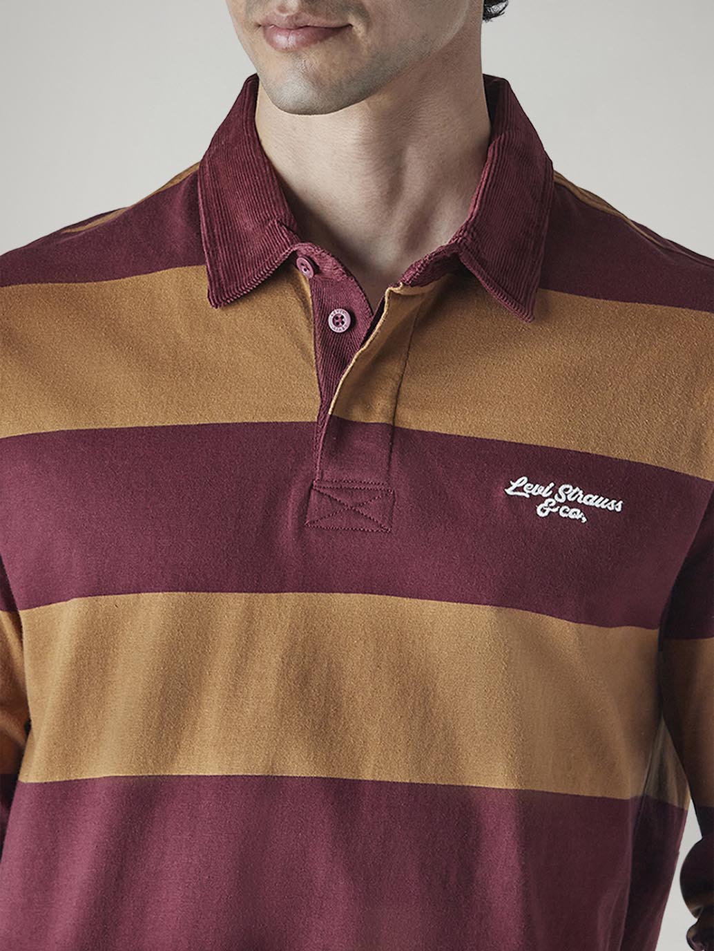 Men's Striped Loose Fit Jersey Polo T-shirt - detail View