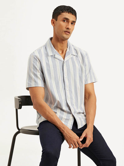 Men's Resort Collar Striped Relaxed Fit Camp Shirt