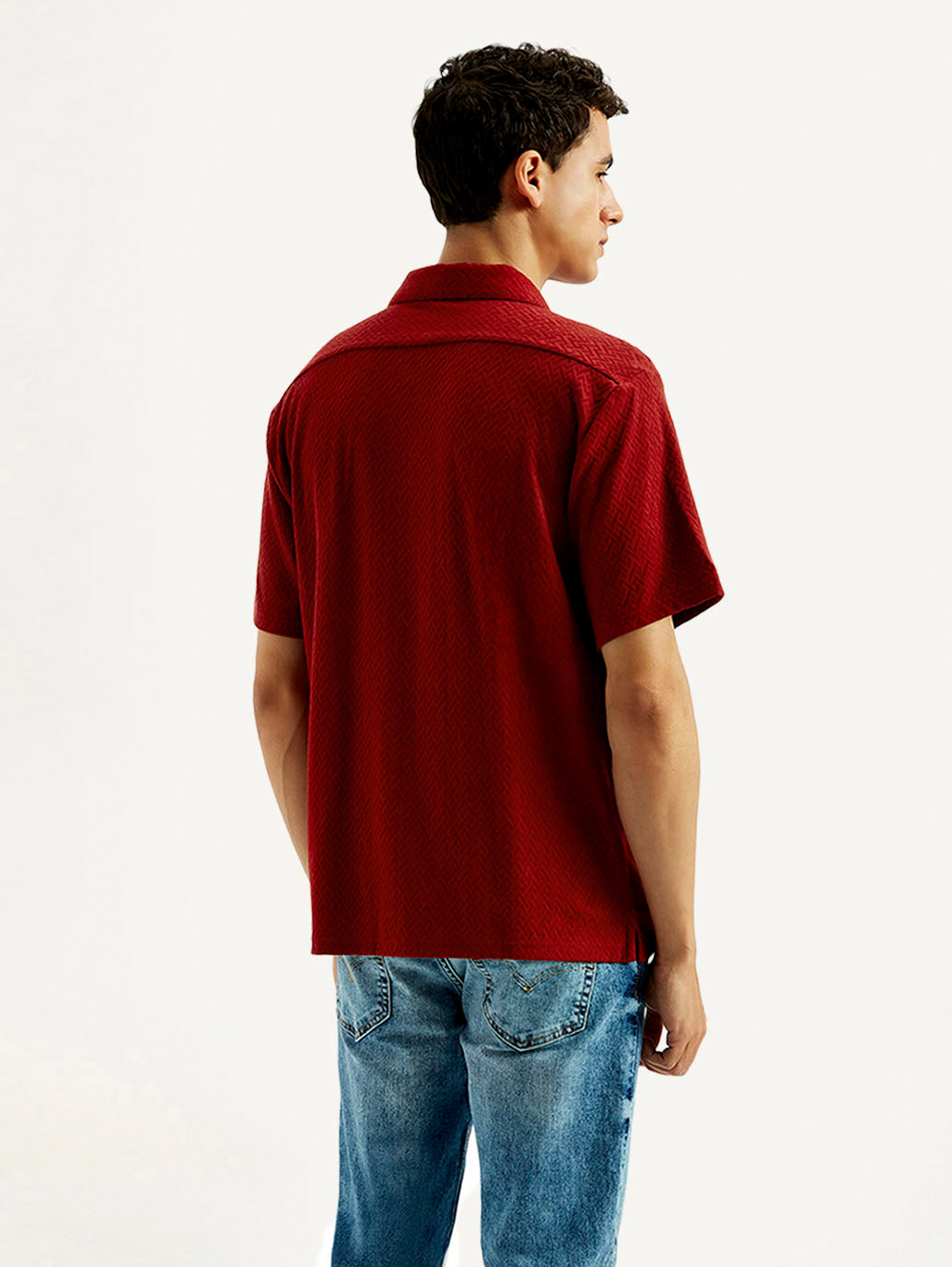 Men's Textured Slim Fit Resort Collar Knit Shirt - Back View