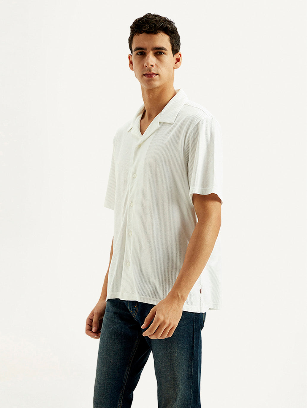 Men's Textured Relaxed Fit Resort Collar Knit Shirt - Side View