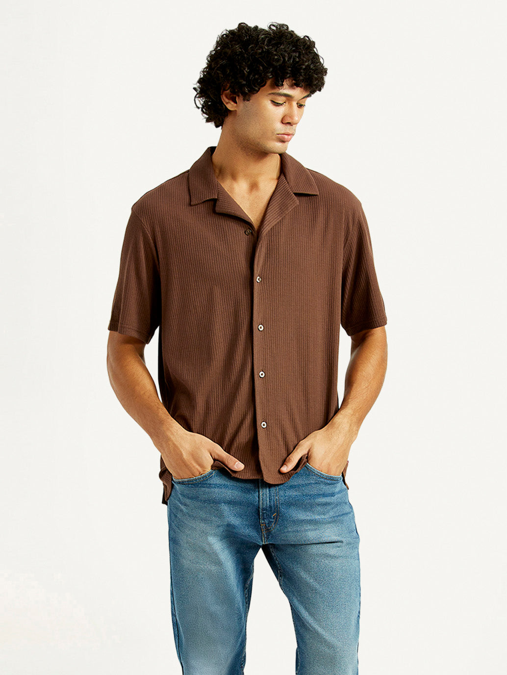Men's Textured Relaxed Fit Resort Collar Knit Shirt - Styleshot View