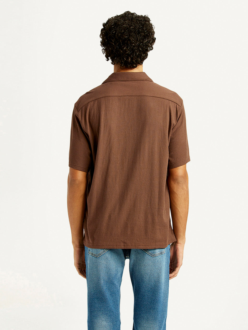 Men's Textured Slim Fit Resort Collar Knit Shirt - Back View