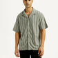 Men's Striped Olive Relaxed Fit Camp Shirt - Front View