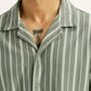 Men's Striped Olive Relaxed Fit Camp Shirt - Detail View