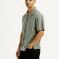 Men's Striped Olive Relaxed Fit Camp Shirt - Side View