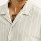 Men's Striped Off White Relaxed Fit Camp Shirt - Detail View