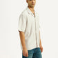 Men's Striped Off White Relaxed Fit Camp Shirt - Side View