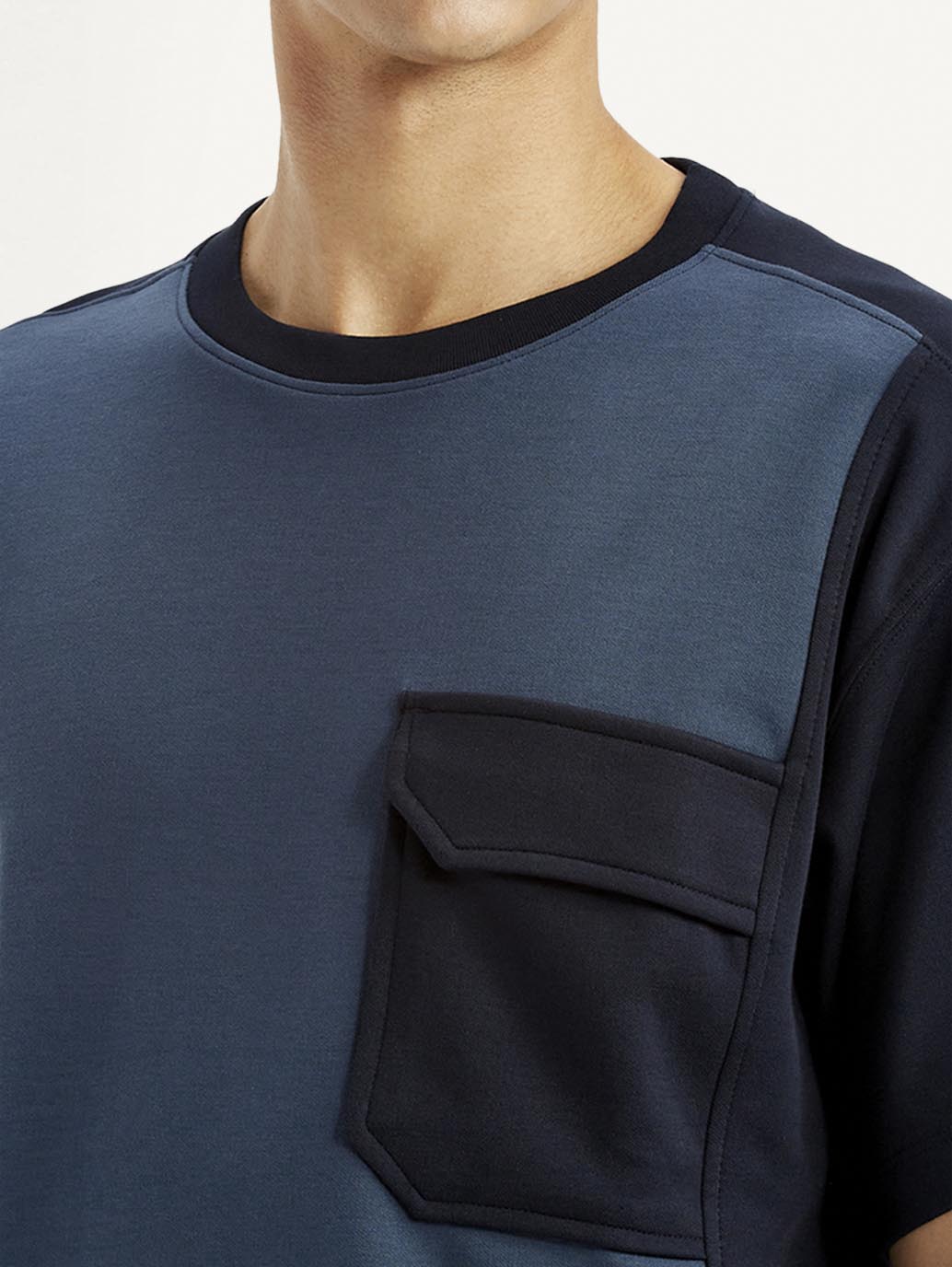 Men's Colorblock Blue Crew Neck T-shirt - Detail View