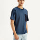 Men's Colorblock Blue Crew Neck T-shirt - Side View