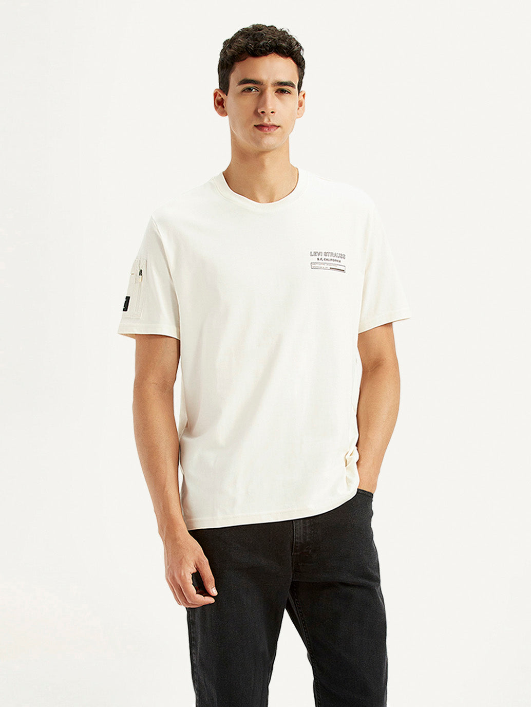 Men's Graphic Print Cream Crew Neck T-shirt