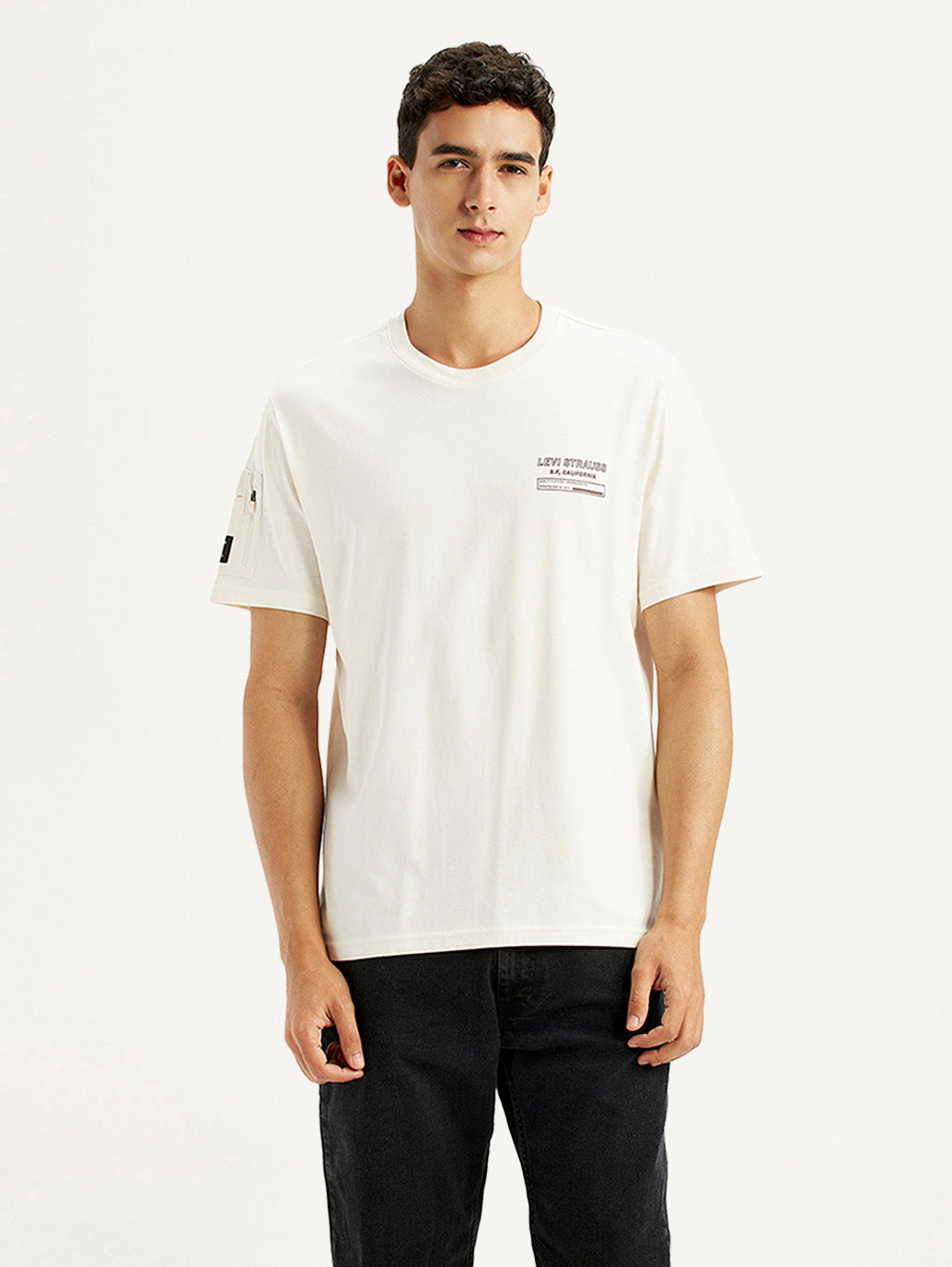 Men's Graphic Print Cream Crew Neck T-shirt - Front View