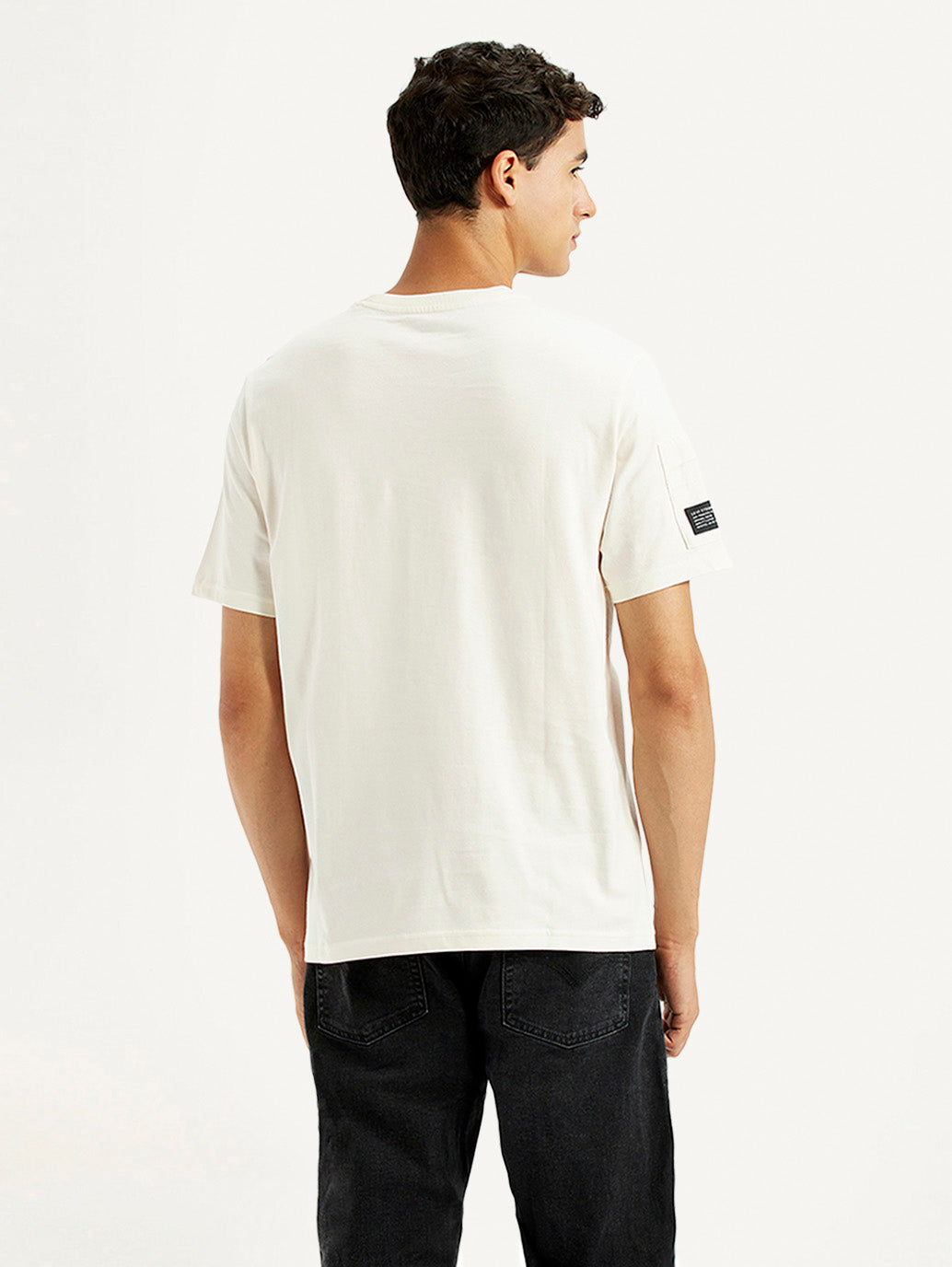 Men's Graphic Print Cream Crew Neck T-shirt - Back View
