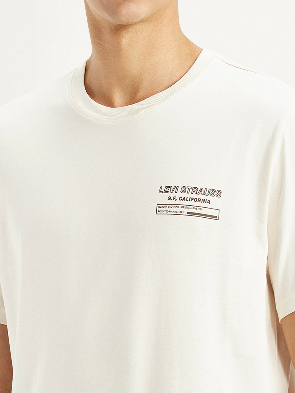 Men's Graphic Print Cream Crew Neck T-shirt - Detail View