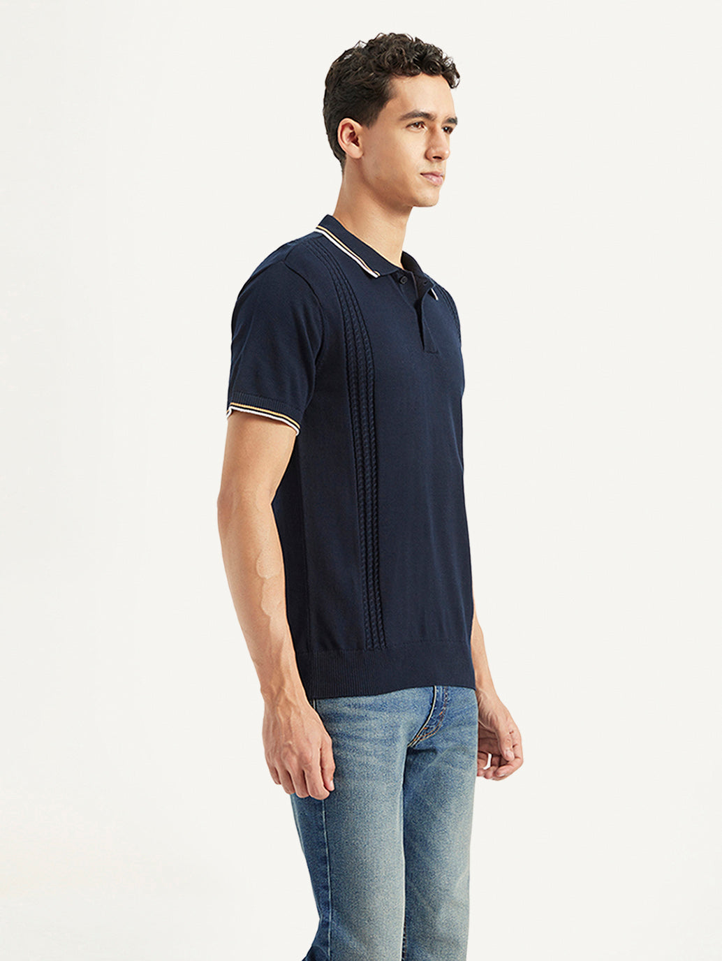 Men's Striped Slim Fit Polo T-Shirt - Side View