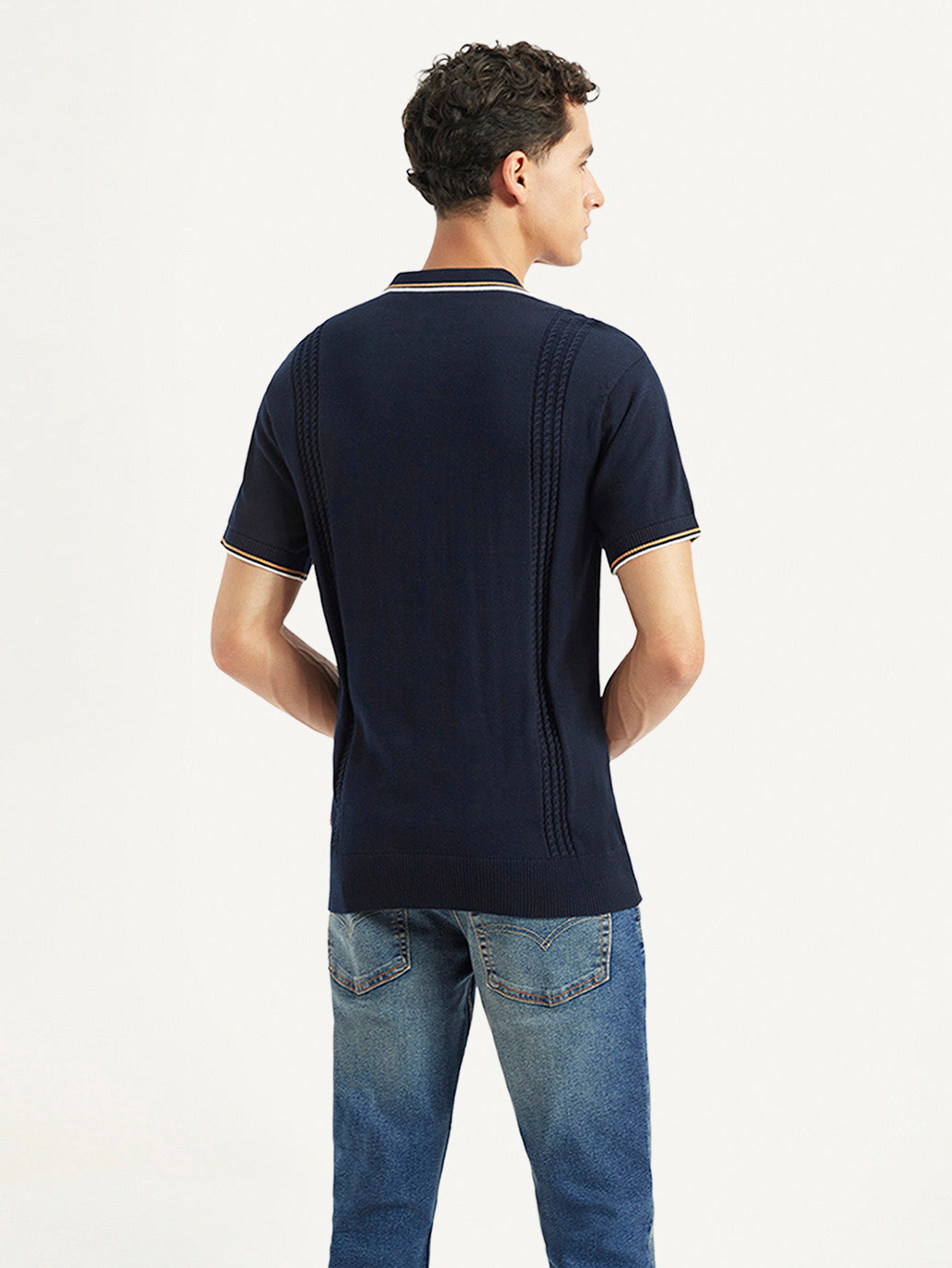 Men's Striped Slim Fit Polo T-Shirt - Back View